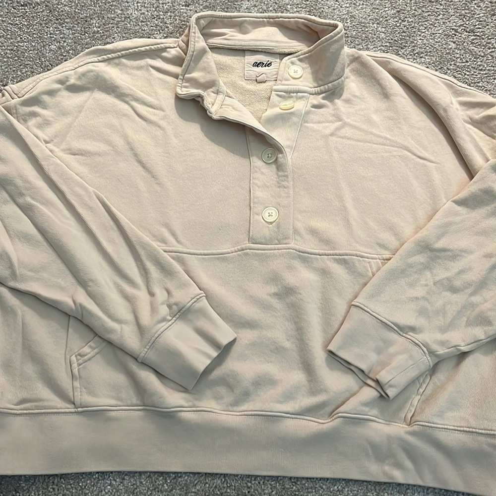AERIE-Cream Pullover with Front Buttons (M)